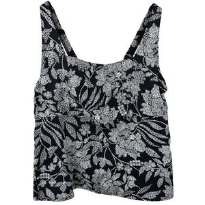 Lands' End Tankini Top Women 14W Black White Floral Underwire Adjustable Straps